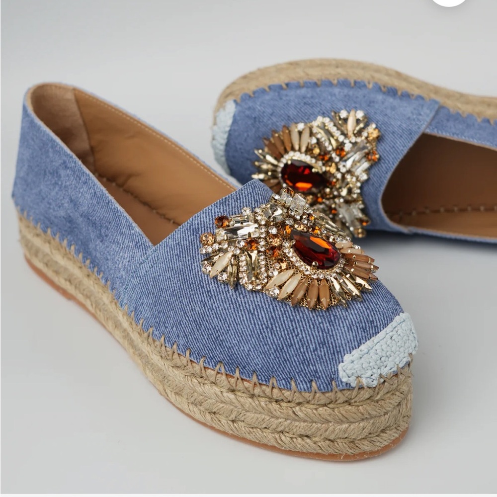 THE GEMMA - SUEDE PLATFORM ESPADRILLE WITH CRYSTAL & GEMSTONE EMBELLISHMENT